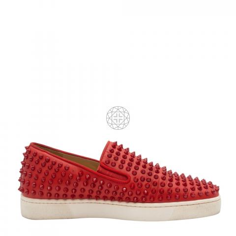 Sell Christian Louboutin Roller Boat Spike Leather Slip-On - Red